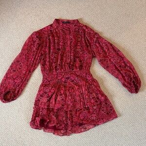 Women's Long Sleeve Red Floral Tiered Dress